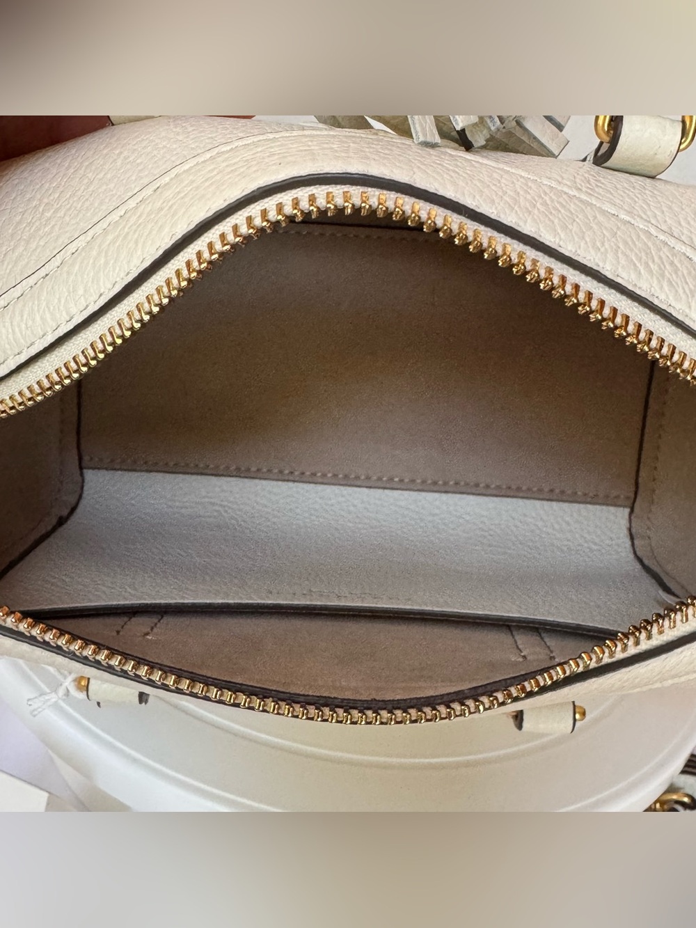 Tory Burch Ivory Pebbled Leather Satchel with Tassels Doctor bag crossbody NEW - Picture 9 of 16